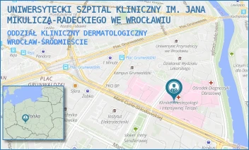 ODDZIAŁ KLINICZNY DERMATOLOGICZNY - UNIWERSYTECKI SZPITAL KLINICZNY IM. JANA MIKULICZA-RADECKIEGO WE WROCŁAWIU - UL. TYTUSA CHAŁUBIŃSKIEGO 1,  WROCŁAW-ŚRÓDMIEŚCIE