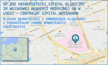 KLINIKA REUMATOLOGII I IMMUNOLOGII KLINICZNEJ Z PODODDZIAŁEM CHORÓB WEWNĘTRZNYCH - SP ZOZ UNIWERSYTECKI SZPITAL KLINICZNY NR 2 UNIWERSYTETU MEDYCZNEGO  W ŁODZI - UL. STEFANA ŻEROMSKIEGO 113,  ŁÓDŹ-POLESIE