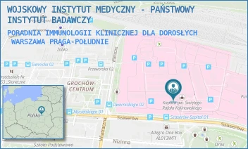 PORADNIA IMMUNOLOGII KLINICZNEJ DLA DOROSŁYCH - WOJSKOWY INSTYTUT MEDYCZNY - PAŃSTWOWY INSTYTUT BADAWCZY - SZASERÓW 128,  WARSZAWA PRAGA-POŁUDNIE