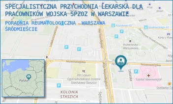 PORADNIA REUMATOLOGICZNA - SPECJALISTYCZNA PRZYCHODNIA LEKARSKA DLA PRACOWNIKÓW WOJSKA SPZOZ W WARSZAWIE - NOWOWIEJSKA 31,  WARSZAWA ŚRÓDMIEŚCIE
