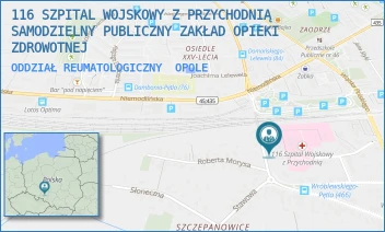 ODDZIAŁ REUMATOLOGICZNY - 116 SZPITAL WOJSKOWY Z PRZYCHODNIĄ SAMODZIELNY PUBLICZNY ZAKŁAD OPIEKI ZDROWOTNEJ W OPOLU - UL. WALEREGO WRÓBLEWSKIEGO 46,  OPOLE