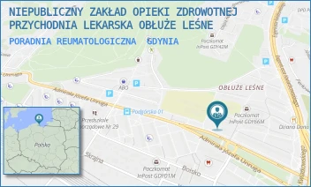 PORADNIA REUMATOLOGICZNA - NIEPUBLICZNY ZAKŁAD OPIEKI ZDROWOTNEJ PRZYCHODNIA LEKARSKA OBŁUŻE LEŚNE - UL. ADM. J. UNRUGA 84,  GDYNIA