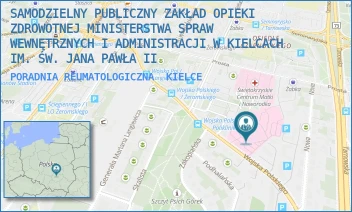 PORADNIA REUMATOLOGICZNA - SAMODZIELNY PUBLICZNY ZAKŁAD OPIEKI ZDROWOTNEJ MINISTERSTWA SPRAW WEWNĘTRZNYCH I ADMINISTRACJI W KIELCACH IM. ŚW. JANA PAWŁA II - WOJSKA POLSKIEGO 51,  KIELCE